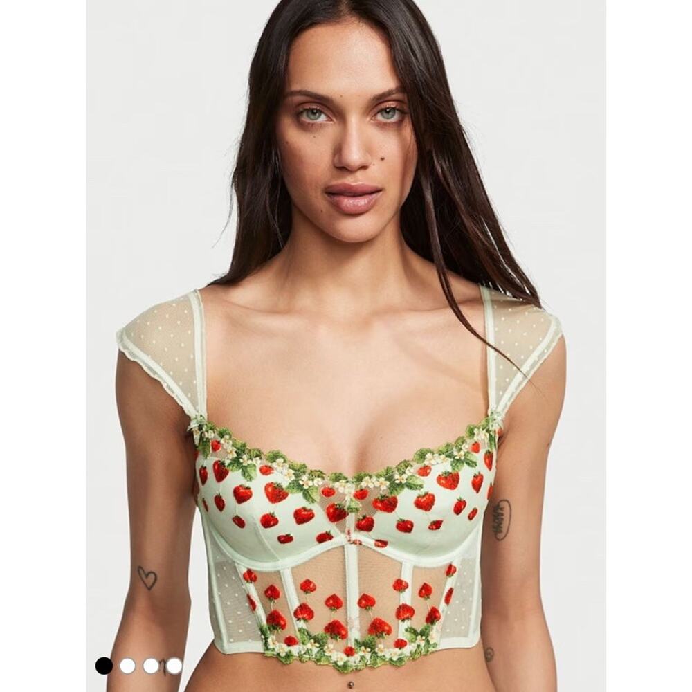 Victoria's Secret Mint Green Strawberry Appliqué Bustier Bra